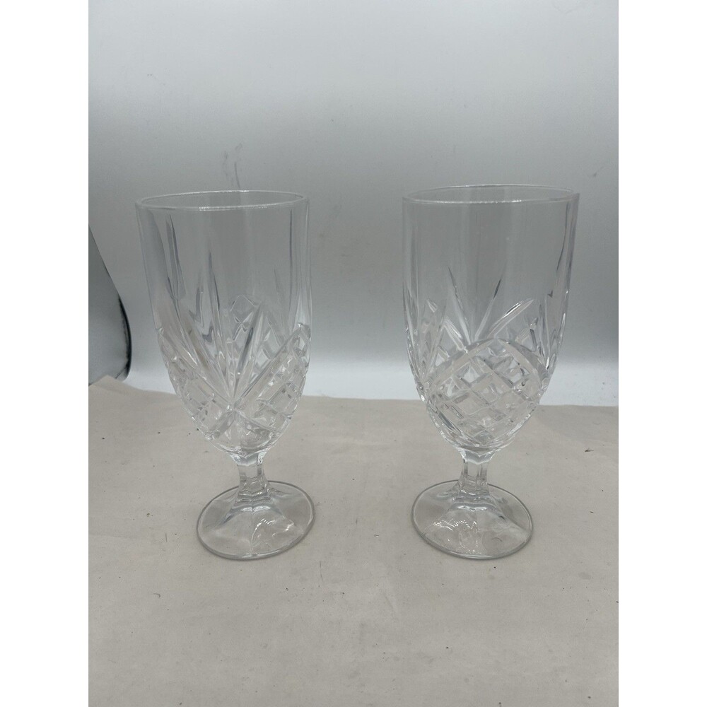Set of 2 Godinger Dublin Shannon Heavy Crystal Footed Iced Tea Glasses 7.75”